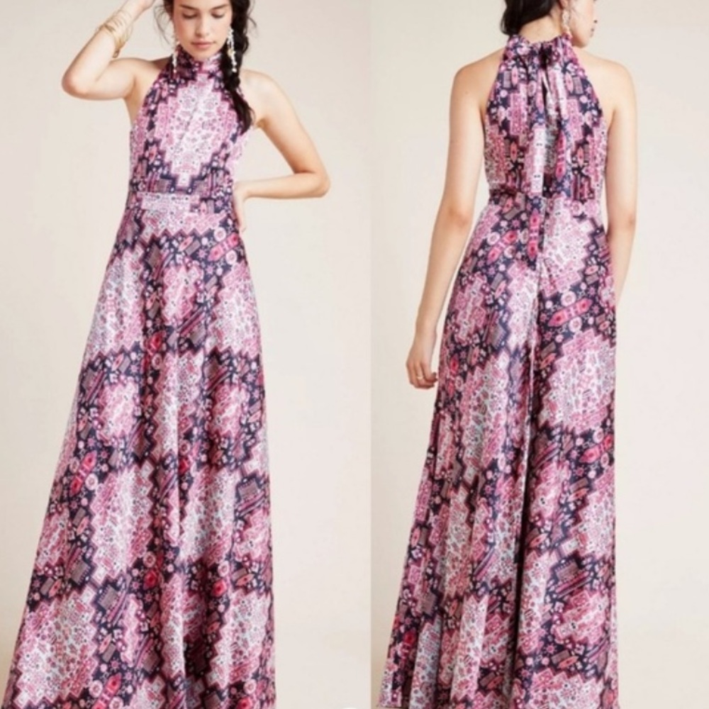 Anthropologie Pink and Purple Maxi Dress